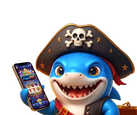 Jerung lanun biru memegang telefon pintar dengan paparan aplikasi slot Mega888 Malaysia