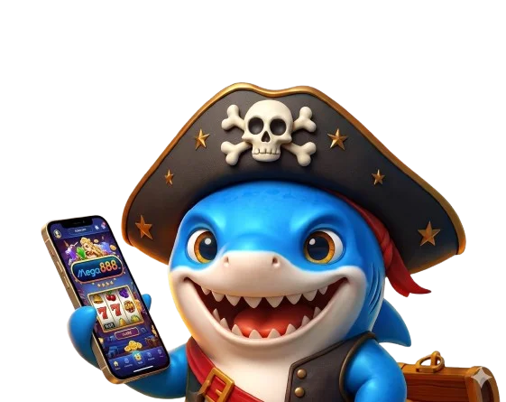 Jerung lanun biru memegang telefon pintar dengan paparan aplikasi slot Mega888 Malaysia